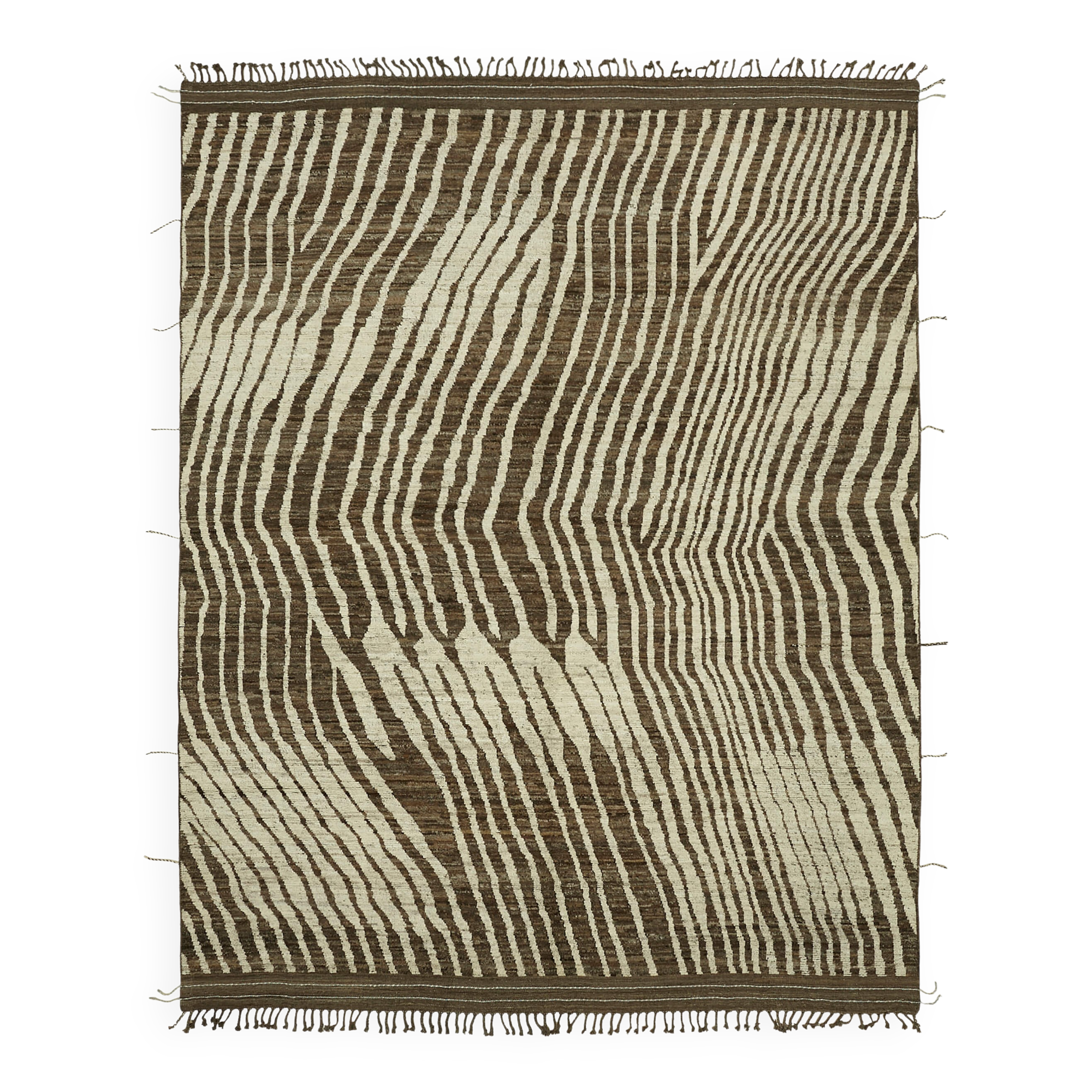 Tapis en laine brun fait main, unique en son genre, 286 cm x 370 cm.