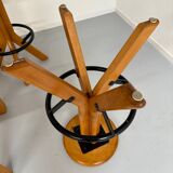 Set of 4 solid elm wood bar stools, vintage 70s design