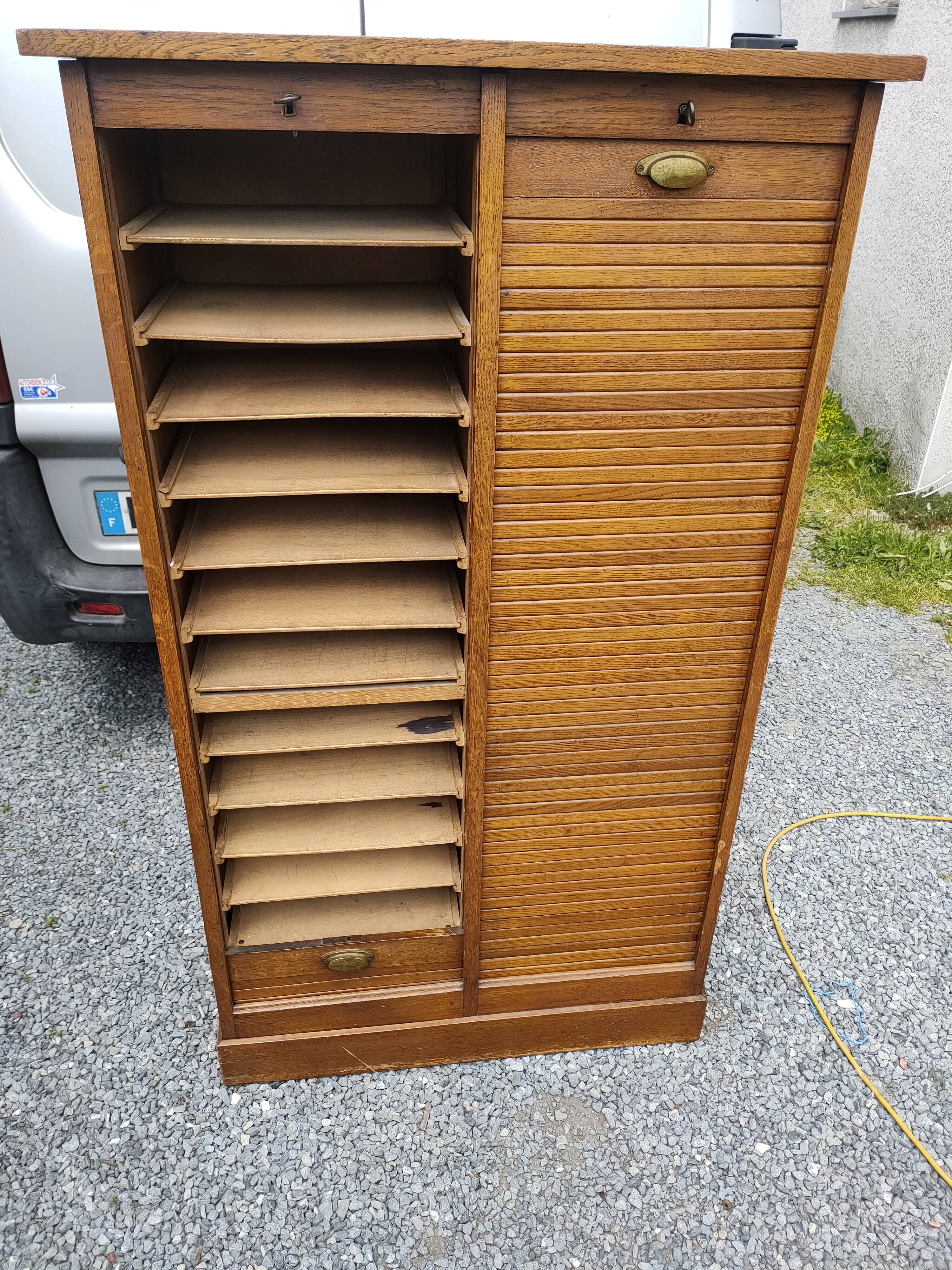 50s double curtain filing cabinet