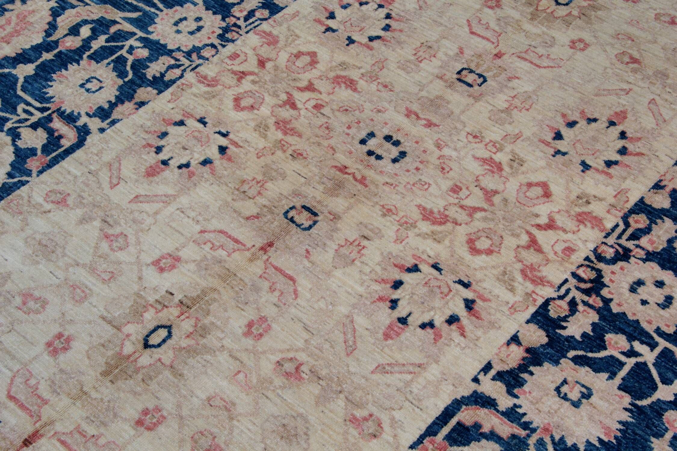 Handknotted Light Blue Rug Cream Wool Floral Zeigler Carpet Home Interior