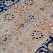 Tapis en laine crème floral Zeigler à nouer à la main, bleu clair, pour intérieur.