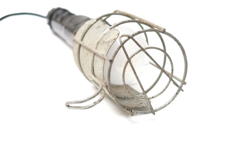 Lampe baladeuse "cage", design industriel, années 50