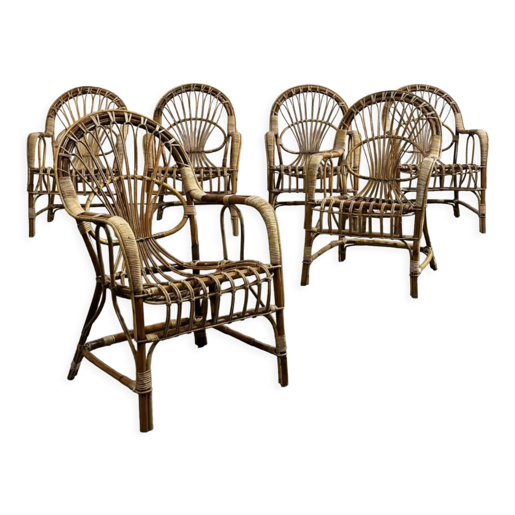 6 rattan armchairs