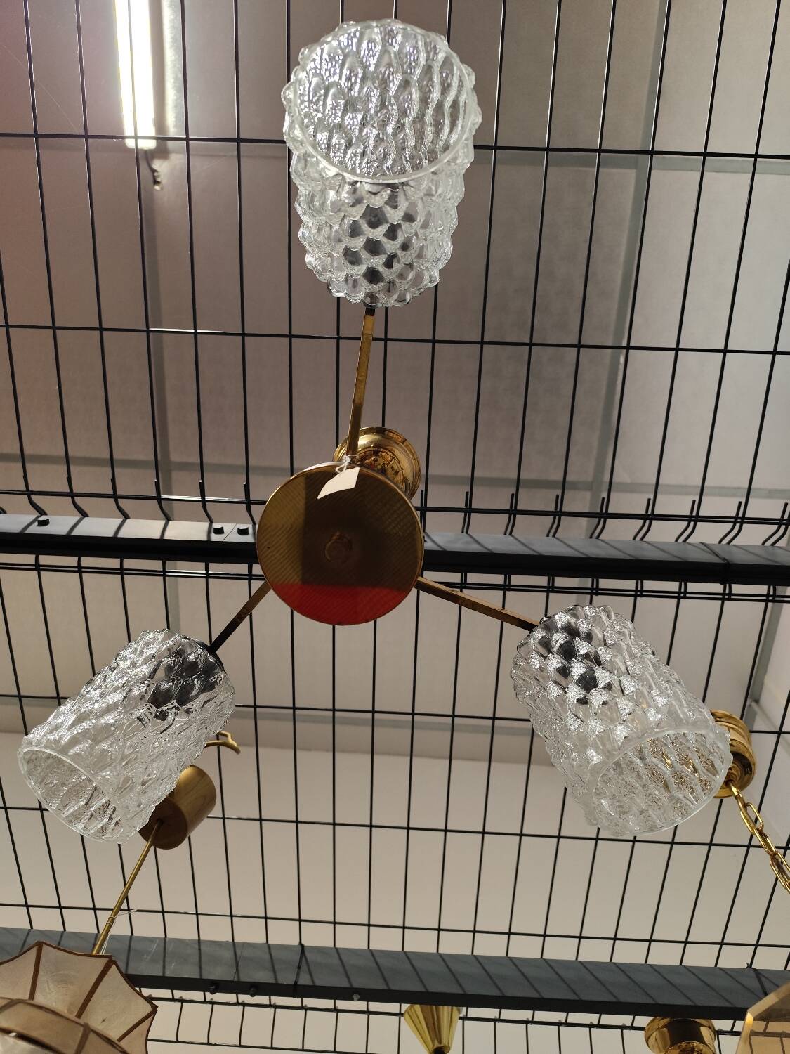 Vintage 70s chandelier with 3 clear glass globes