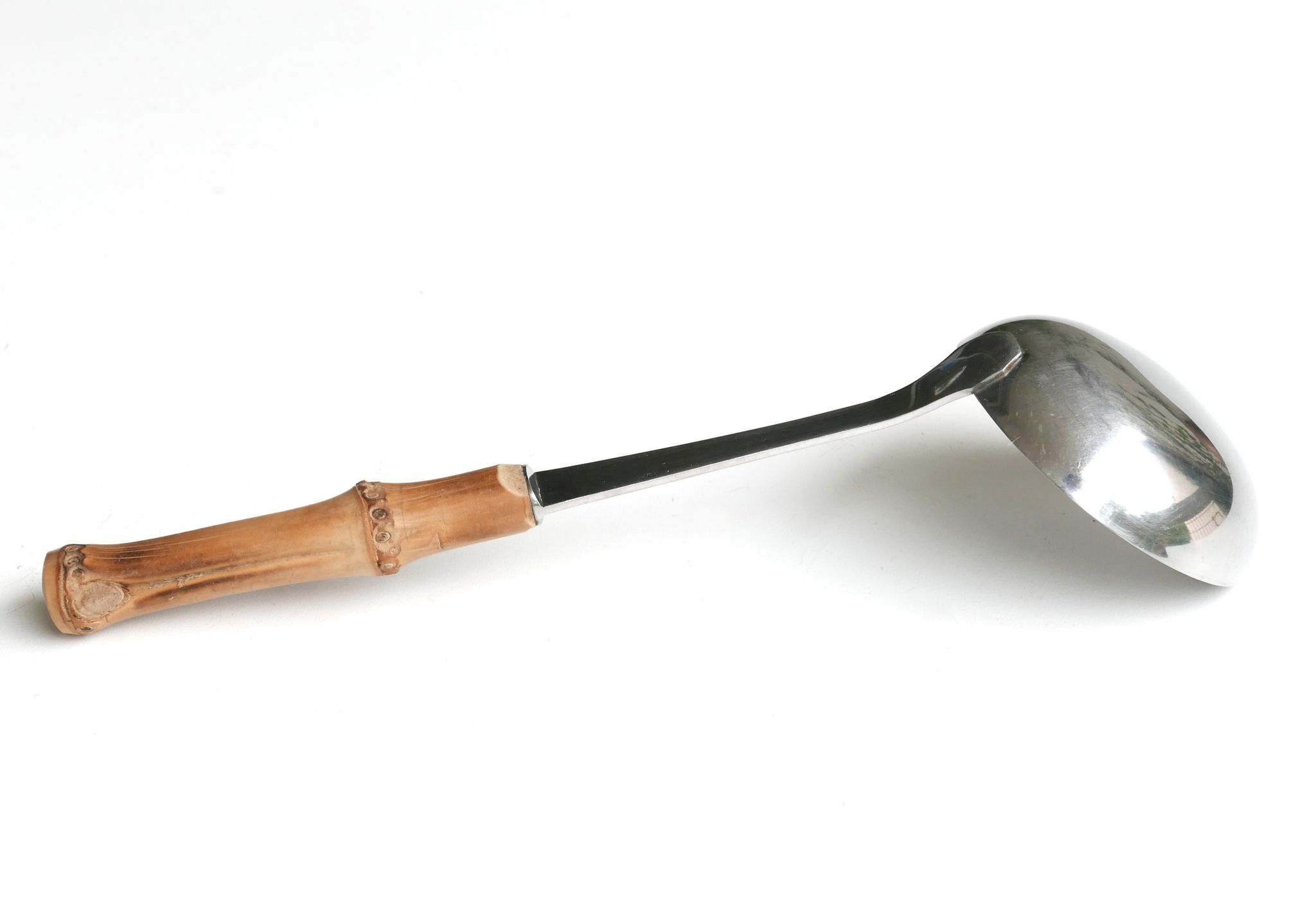 Louche inox avec manche en bambou, années 60