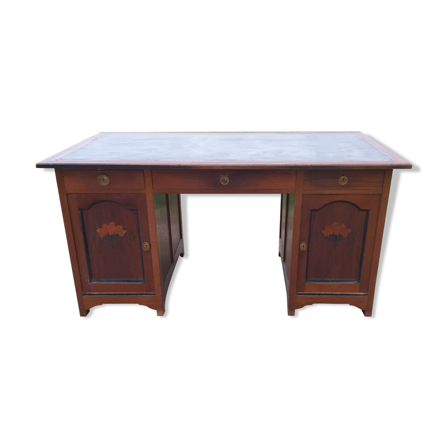 Fruit wood, leather and brass desk