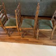 4 antique chairs with green velvet upholstery