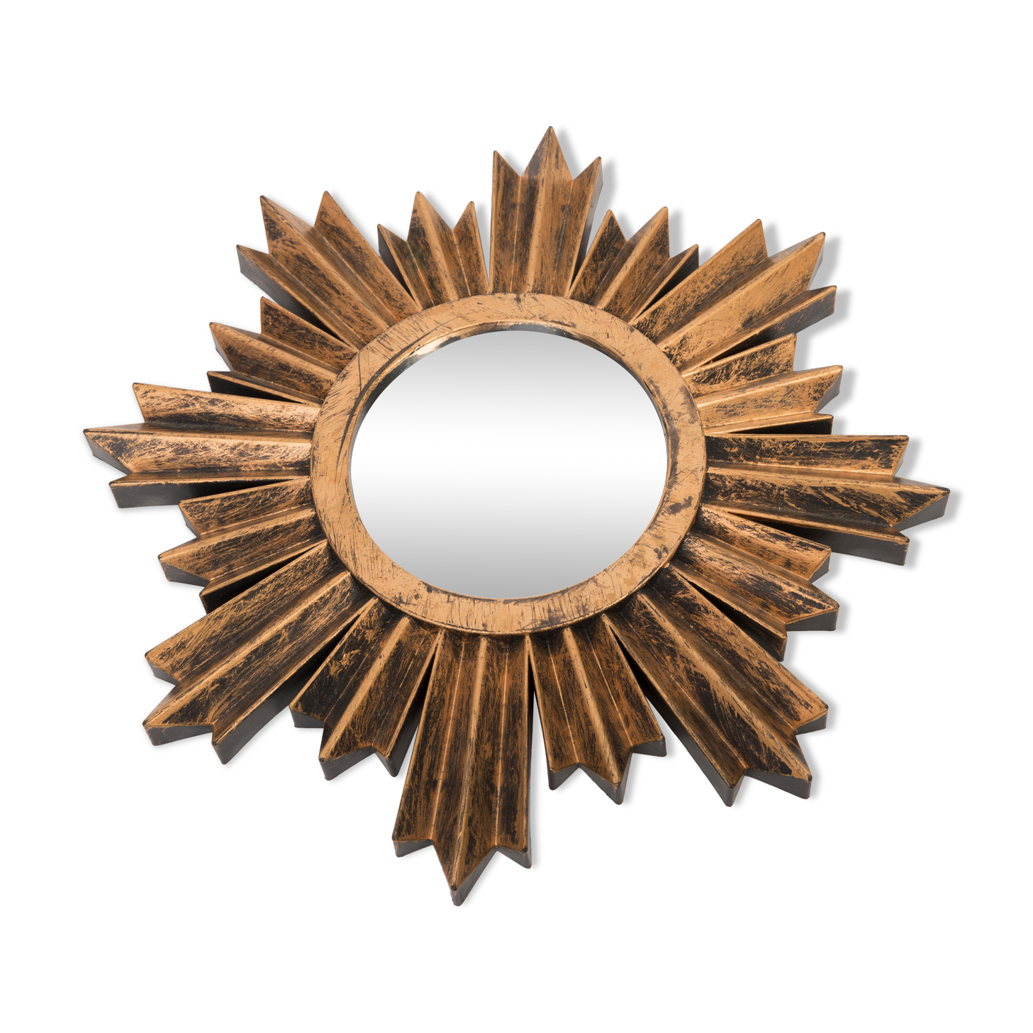 Modern golden sun mirror from the 20th century, plastic, 1980s