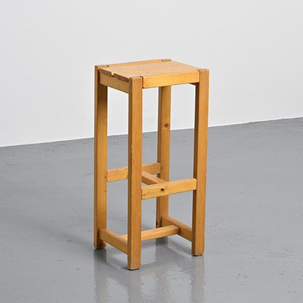 Tabouret de bar en pin massif, Maison Regain, années 1970