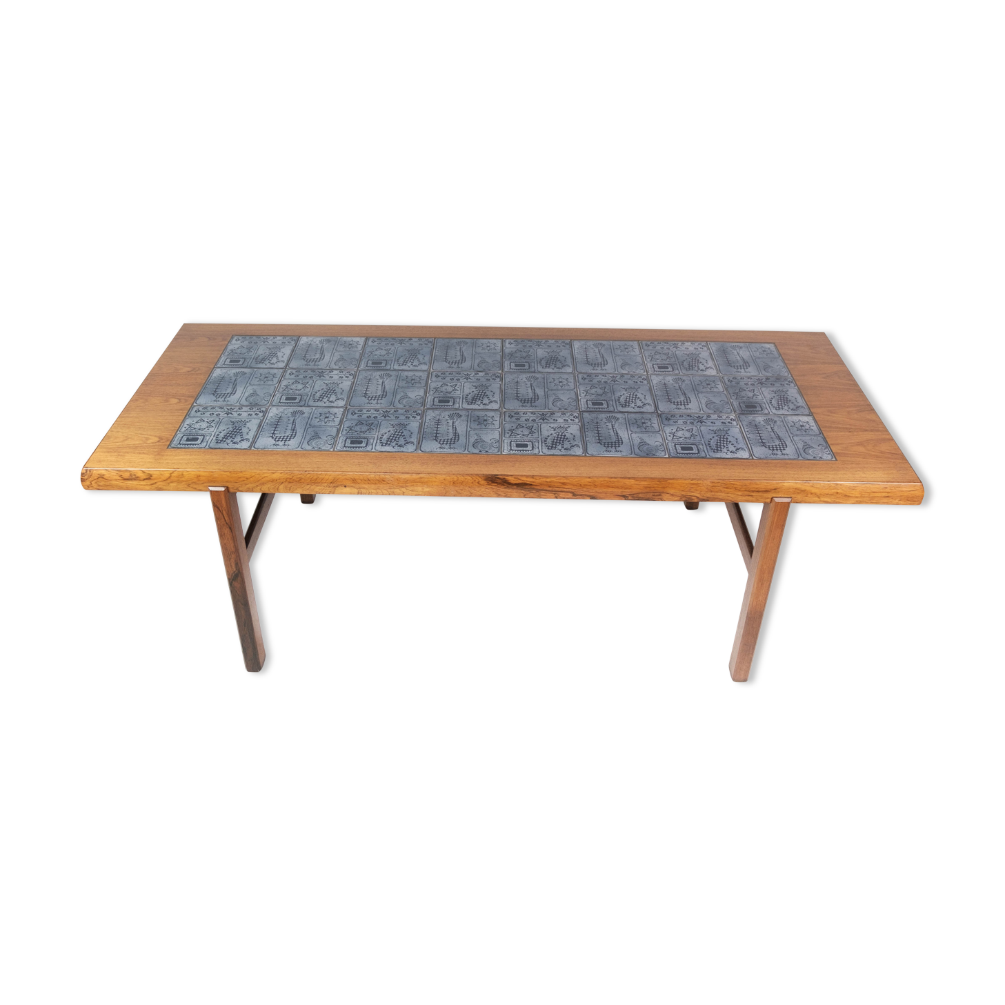 Coffee table in rosewood with blue tiles of Danish design by Arrebo Furniture, 1960s
