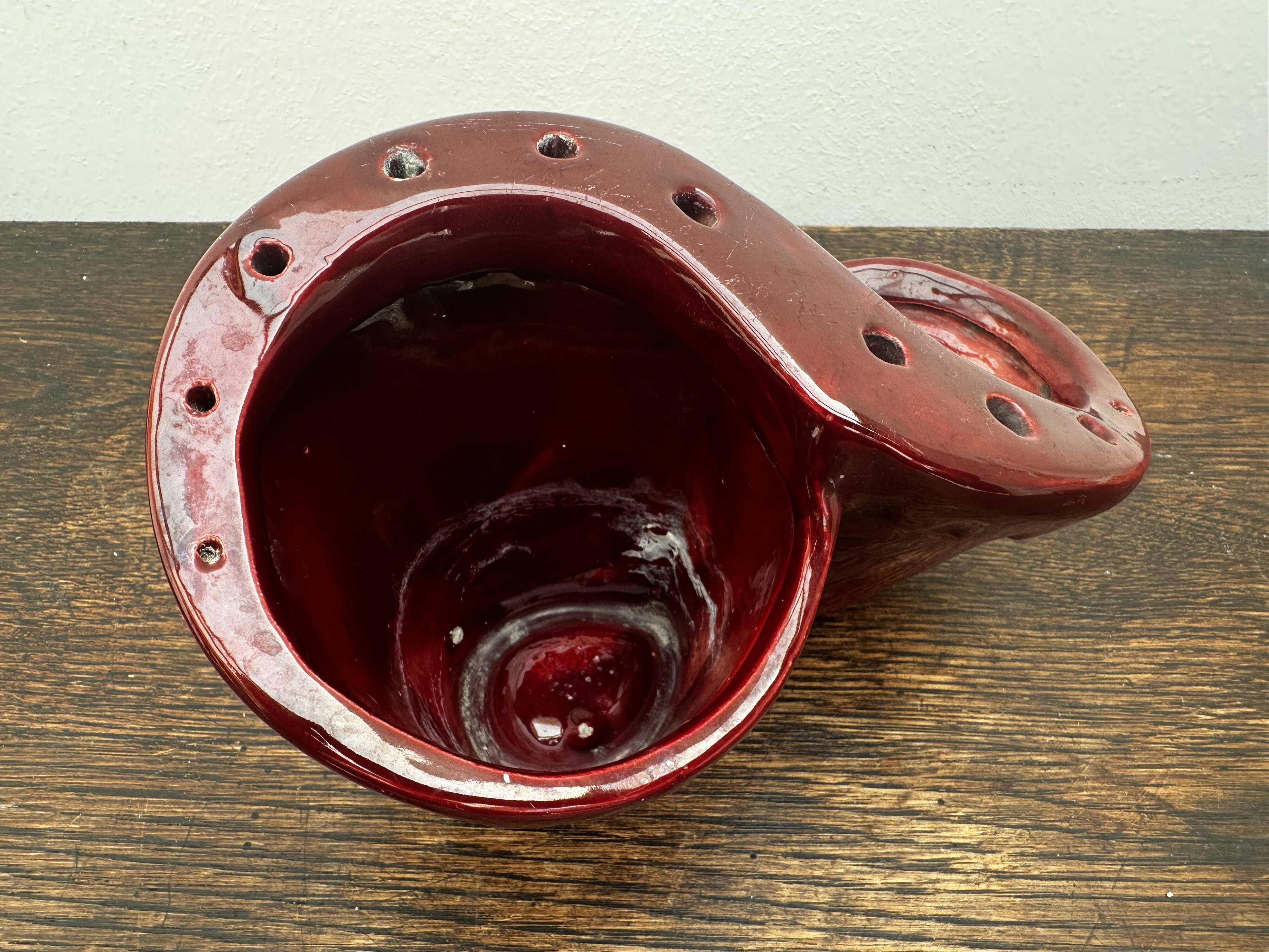 Burgundy ceramic flowerpot, 1950s