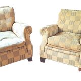 Pair of 1940s CLUB CHAIR style armchairs in velvet check fabric