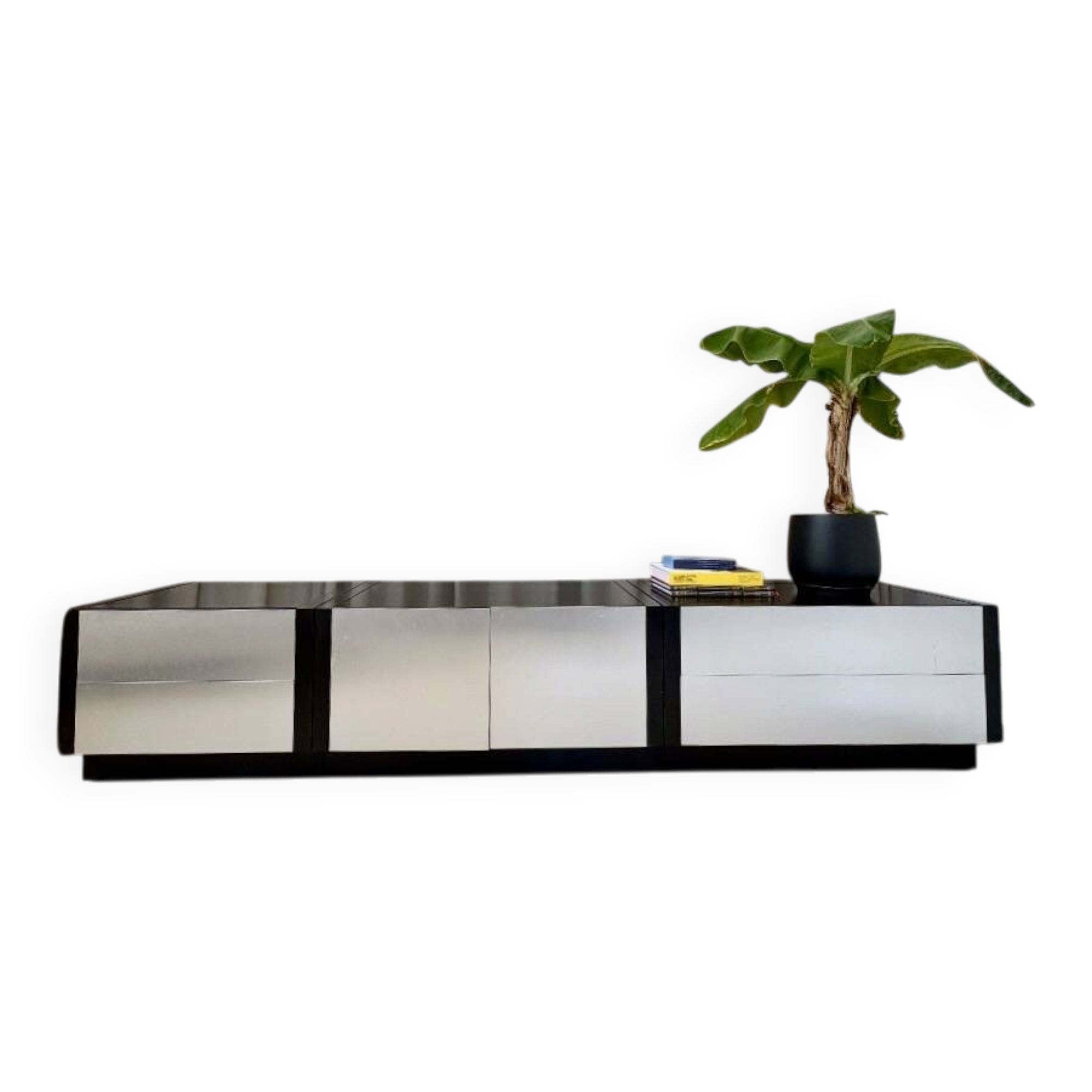 Modular enfilade Roche Bobois "Camora Nova" in brushed aluminium.