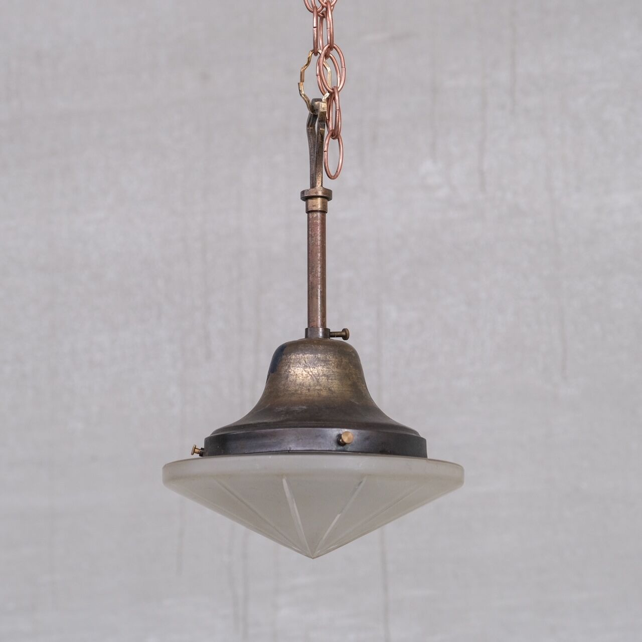 Small Antique Brass and Glass Pendant Light