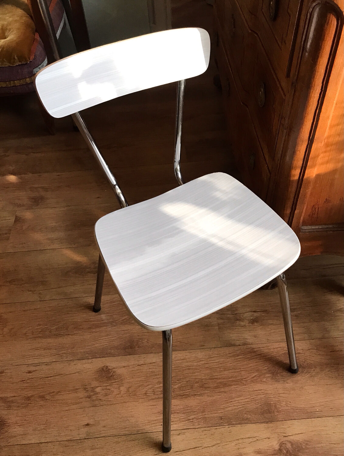 60s Formica chair, white with beige stripes