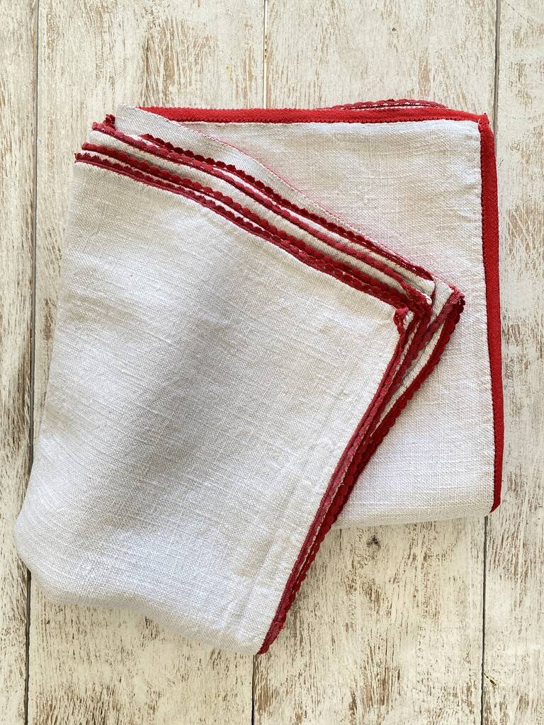Square Basque tablecloth with hand-trimmed center - 140x130 - Hemp