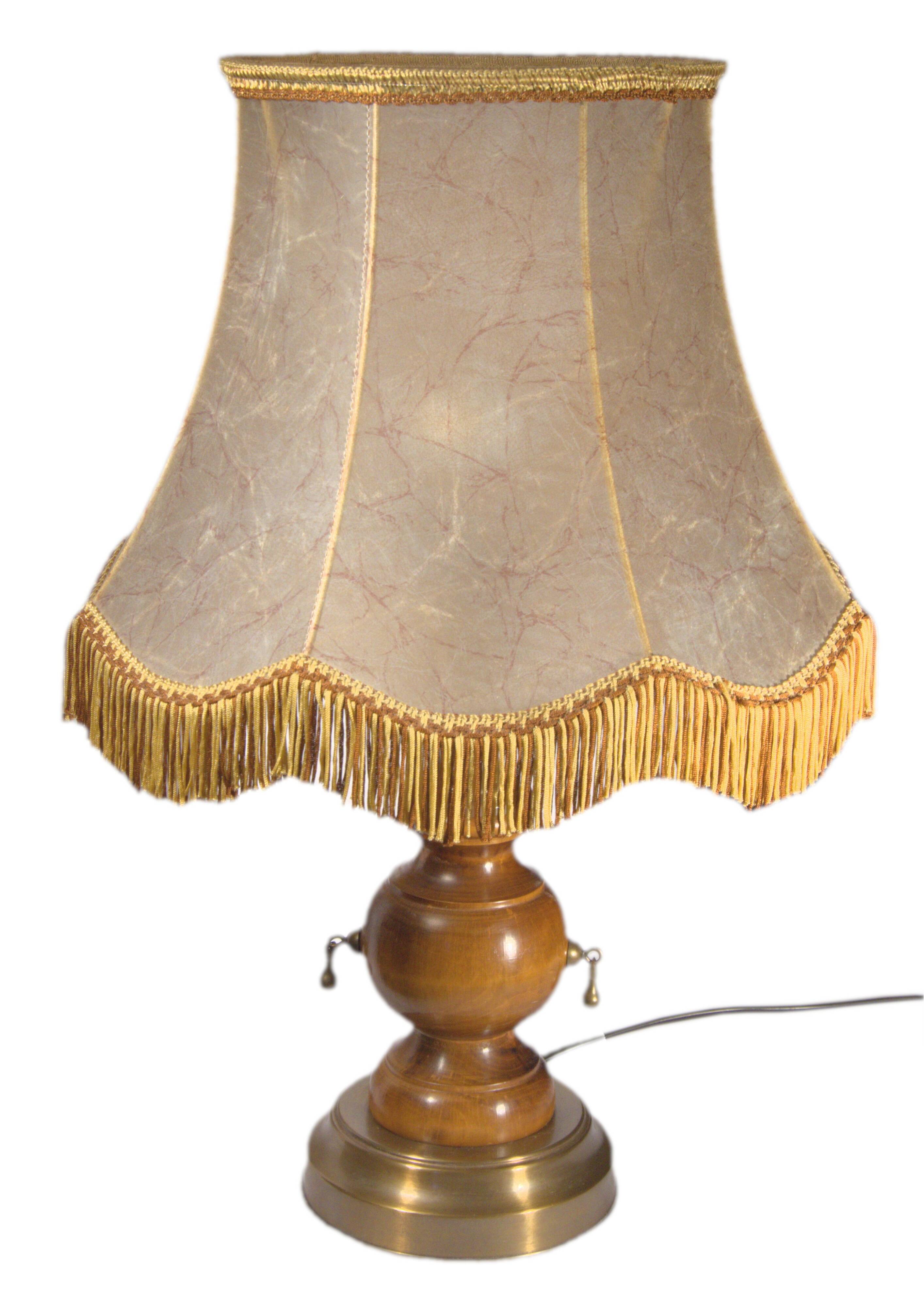 Retro-style lamp in turned wood and gold metal, 37x57cm