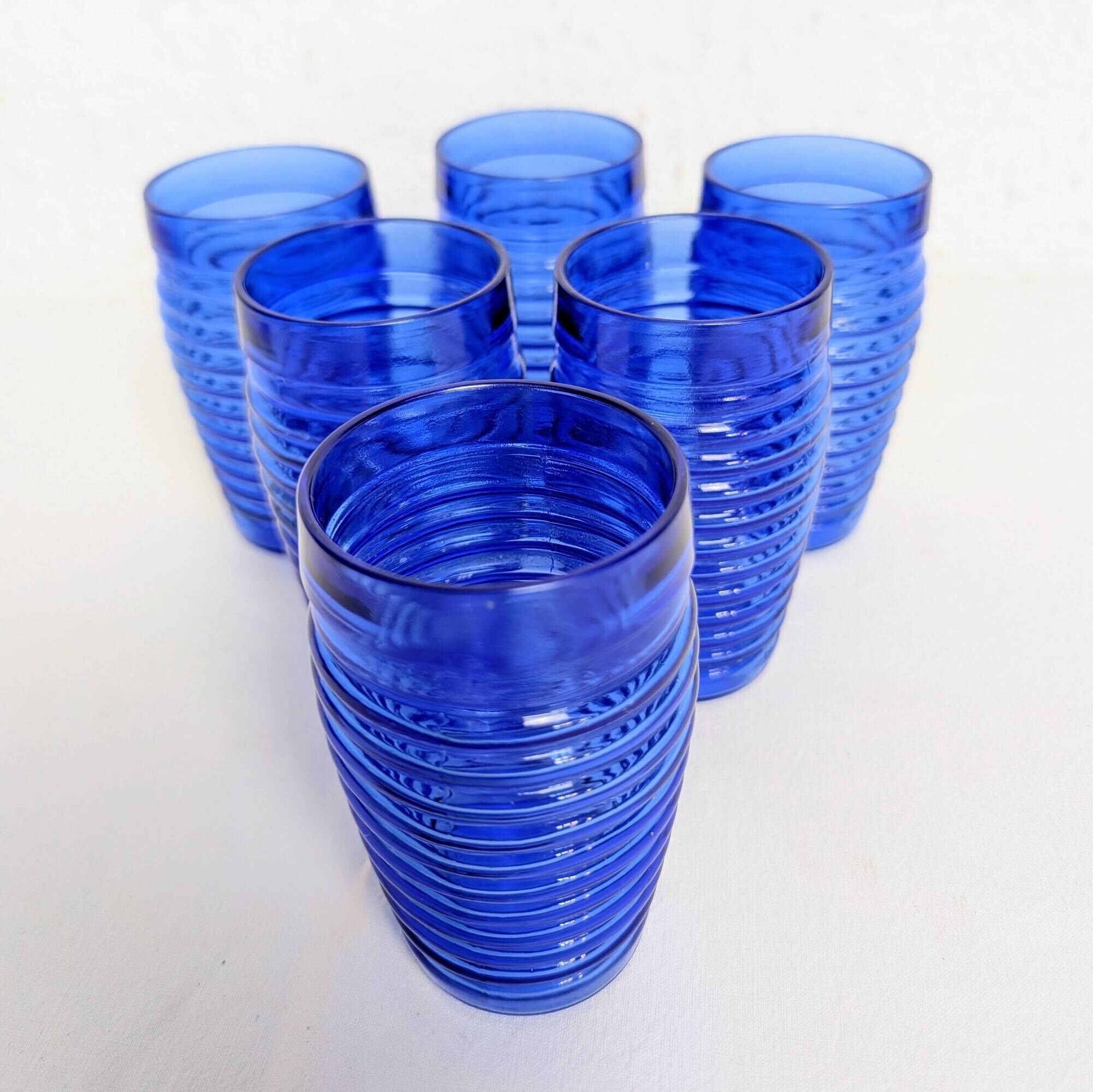 Set of 6 ribbed blue glasses Cisper