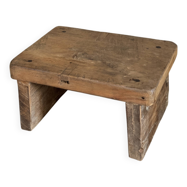Petit tabouret d'appoint en teck upcyclé clair (3276)
