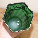 Paire de grands vases Art Nouveau en verre peint émaillé décor trèfles