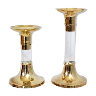 Candlestick duo in Lucite and brass