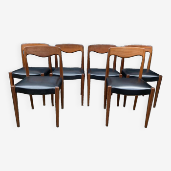 Set of 6 Scandinavian chairs in teak and Skai