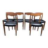 Set of 6 Scandinavian chairs in teak and skai