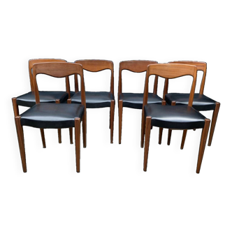 Set of 6 Scandinavian chairs in teak and Skai