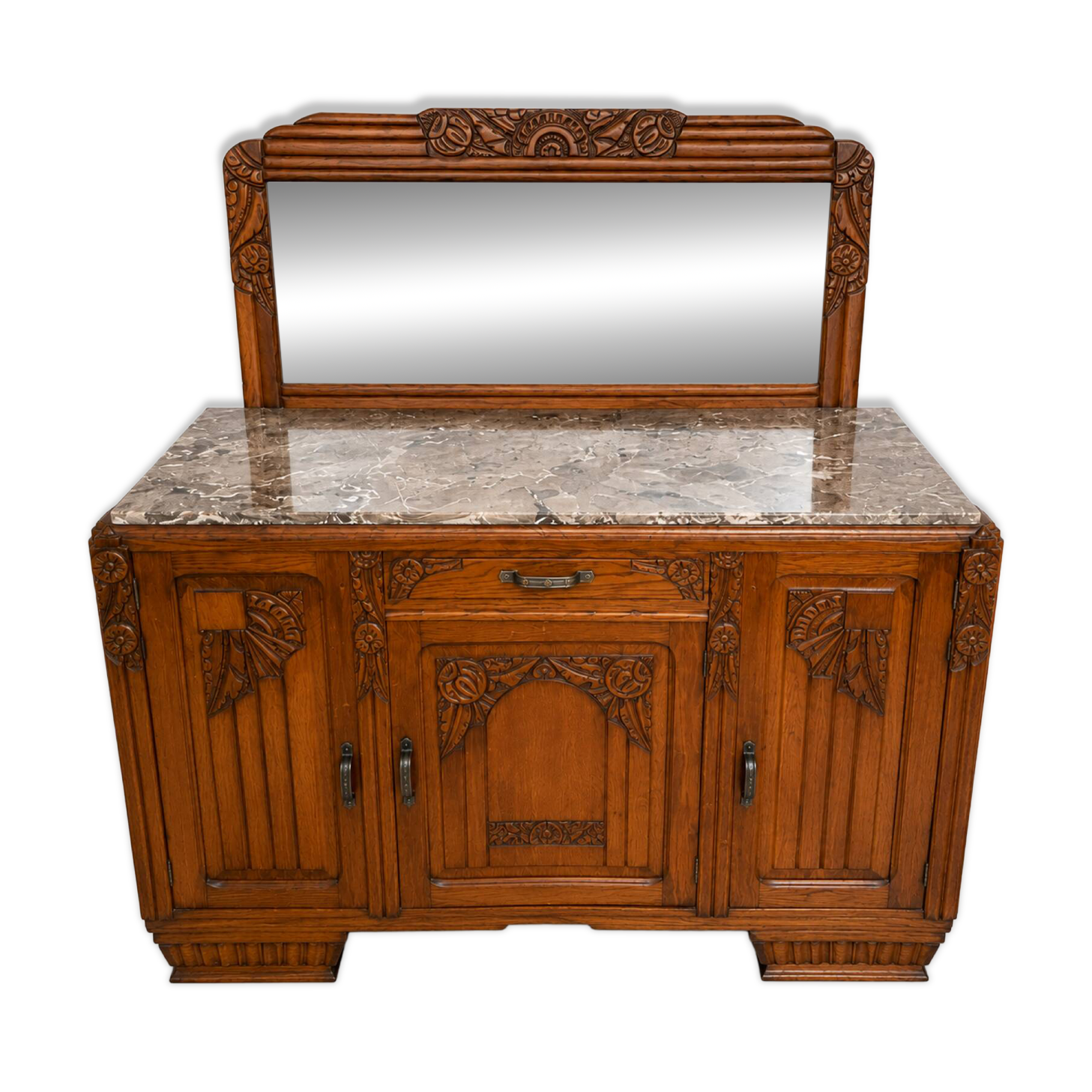 Art Deco buffet from the 1930s, solid wood, marble top, removable mirror.