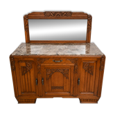 Buffet Art Déco années 30 bois massif, plateau marbre, miroir amovible