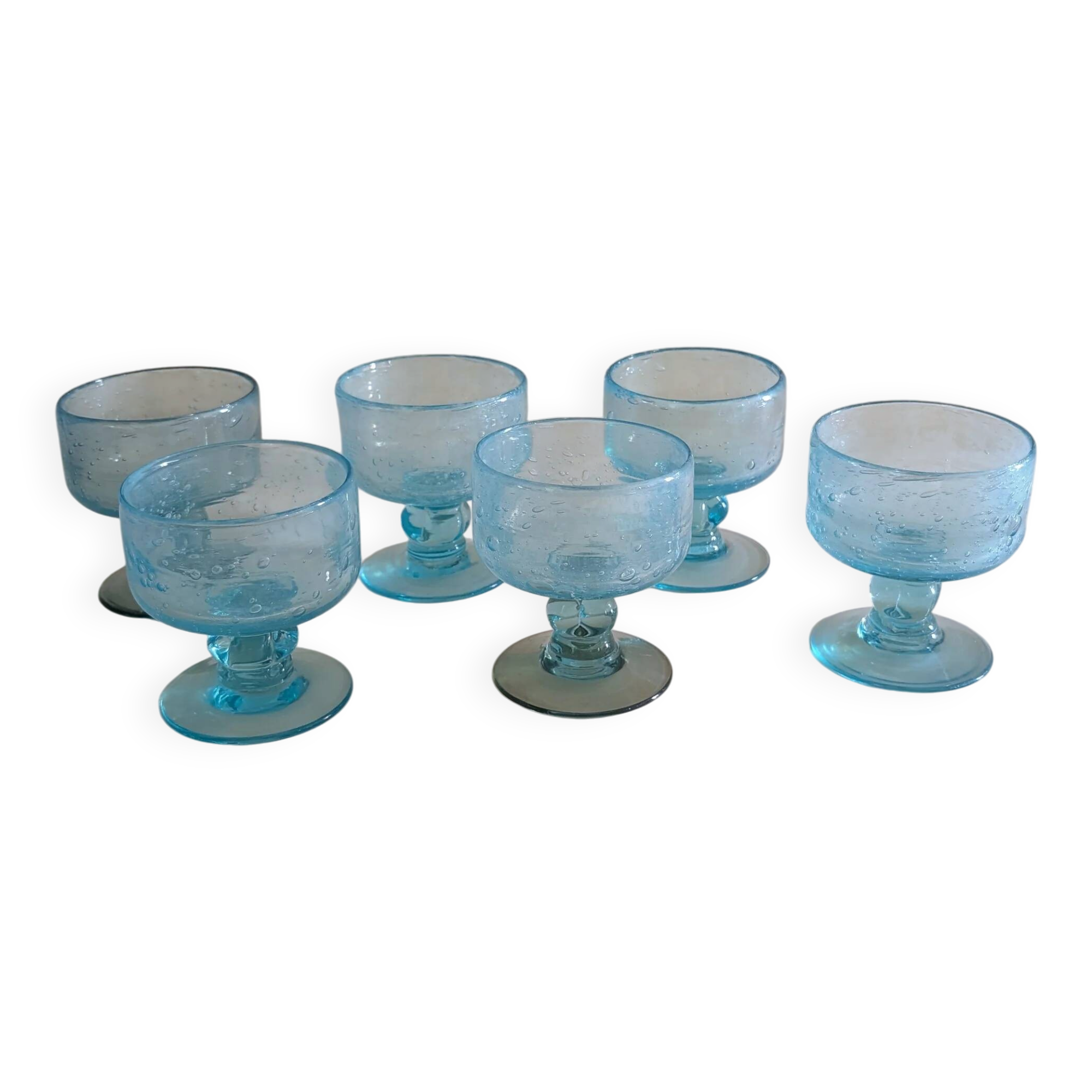 Ensemble de 6 coupelles en verre bullé bleu