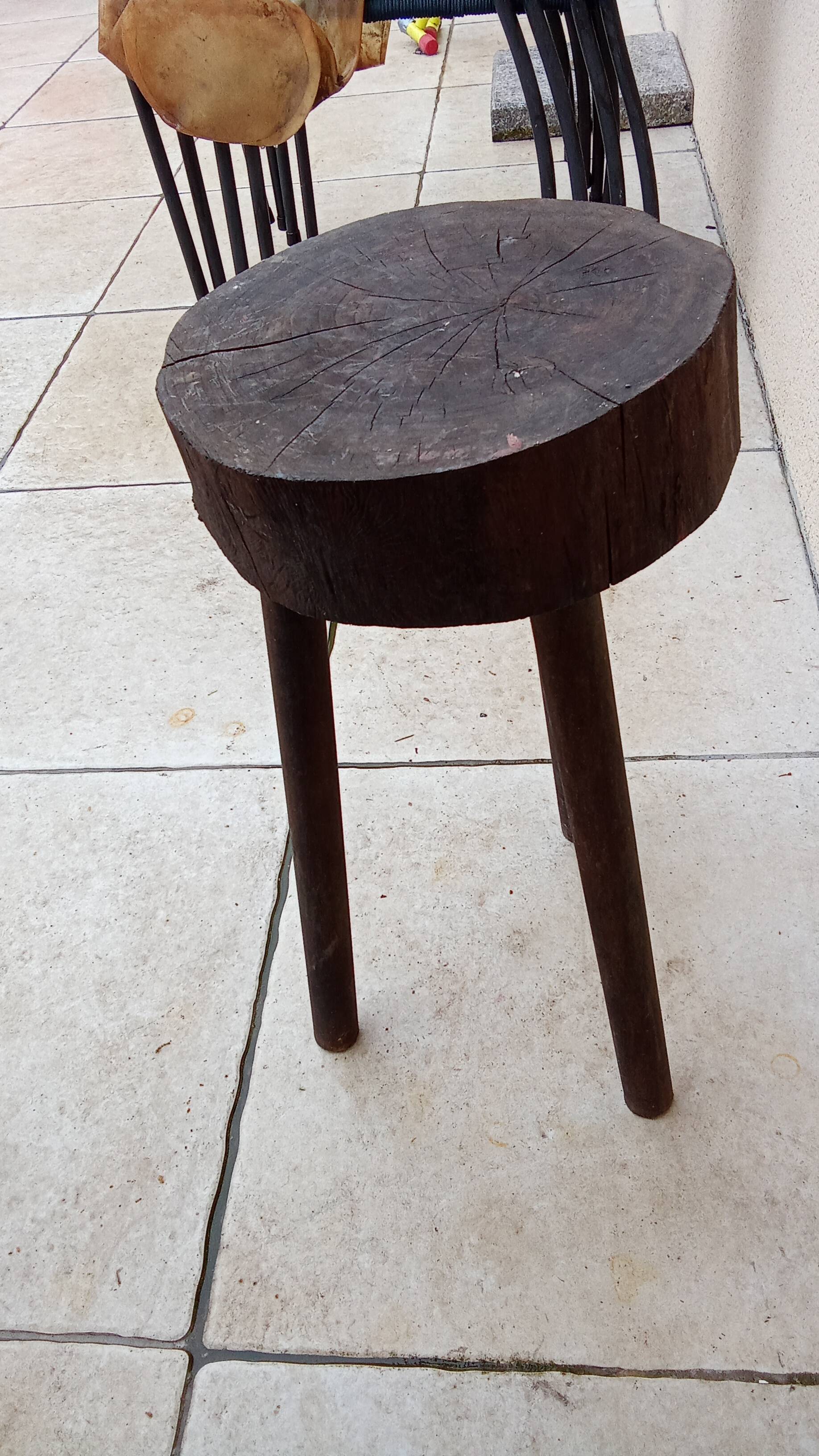 Vintage brutalist wooden stool