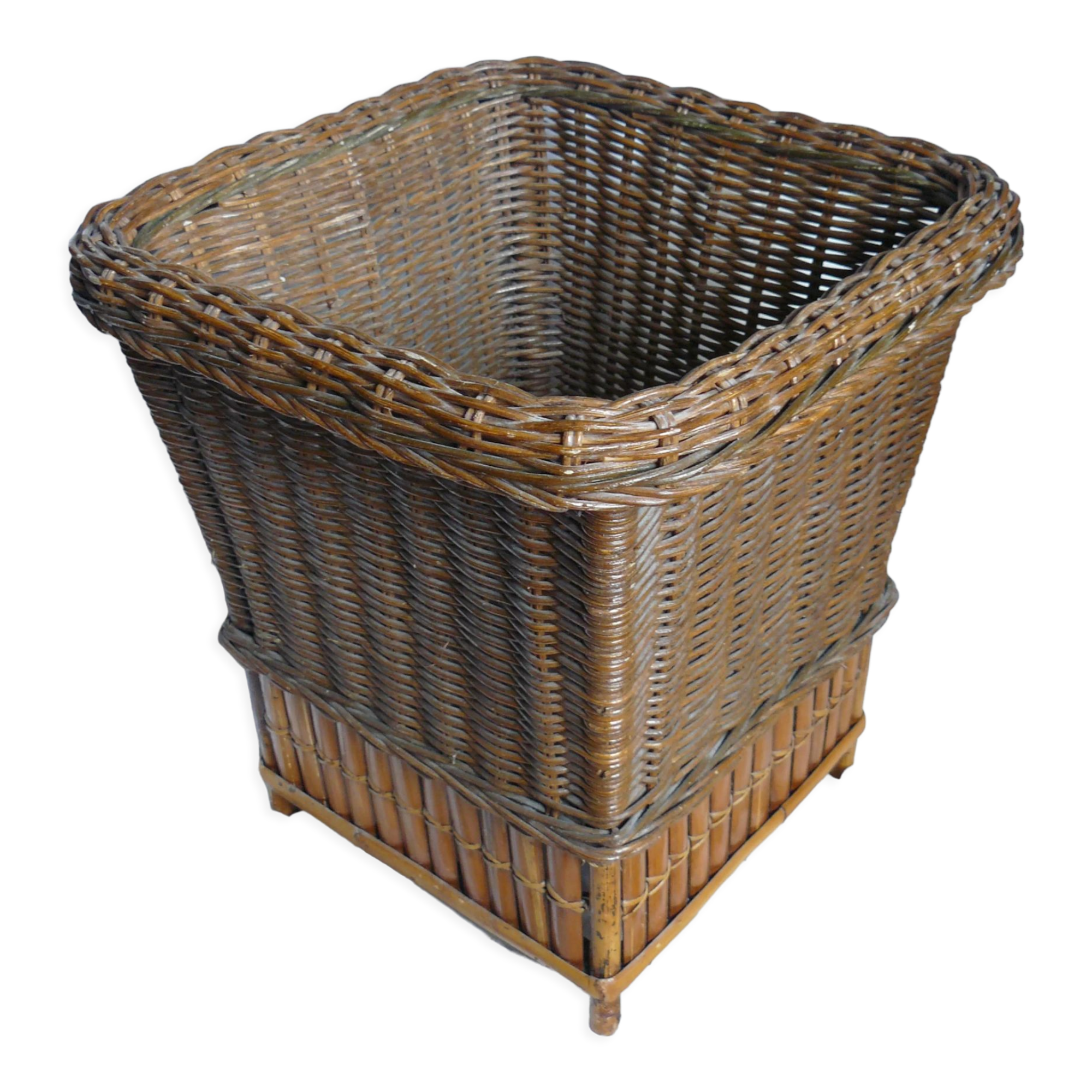 Vintage pot cover in rattan and bamboo 1980