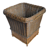 Cache pot en rotin et bambou vintage 1980