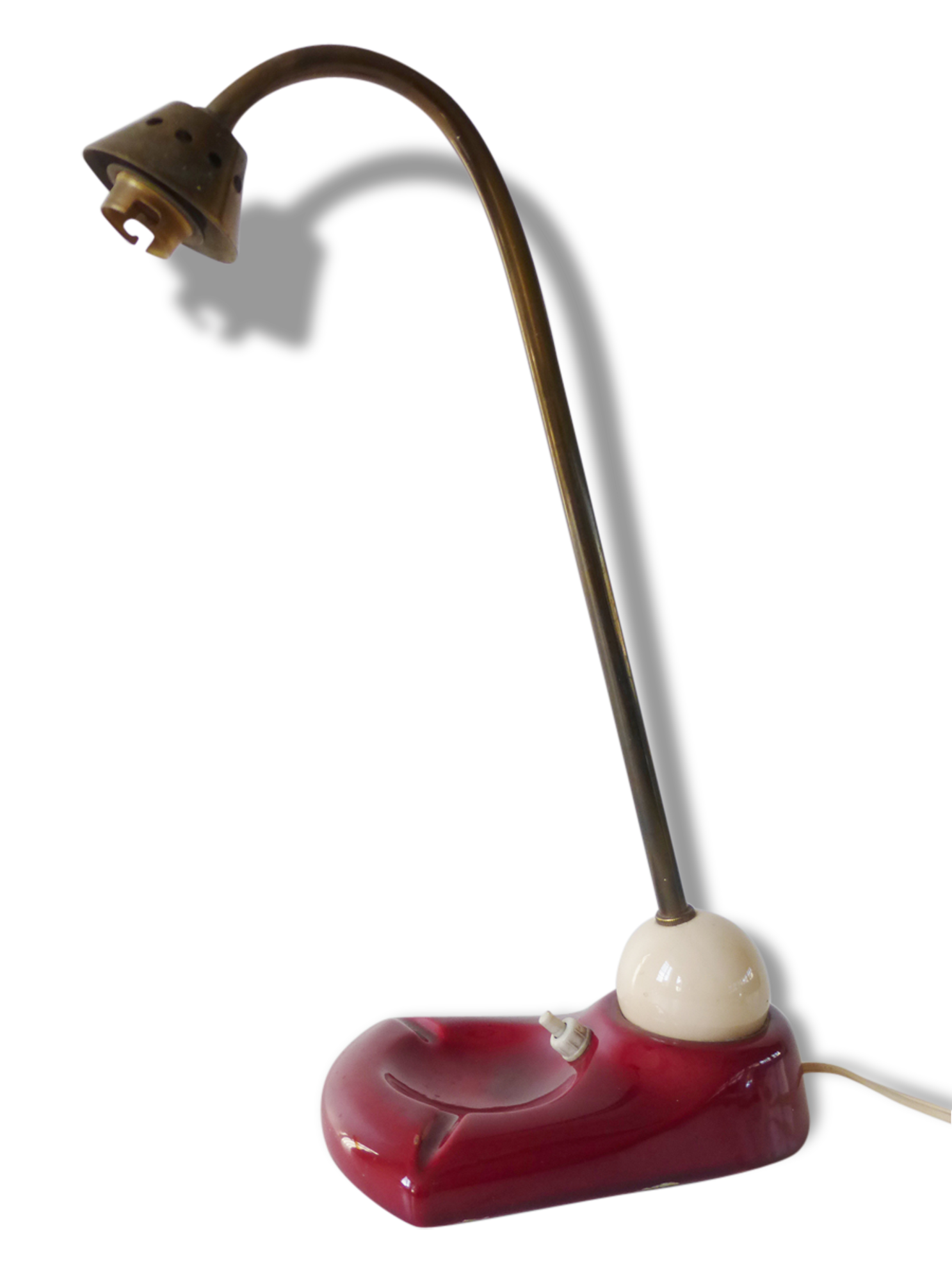 Exceptional ashtray lamp ceramic white and bordeaux 1950 vintage rockabilly 50's lamp