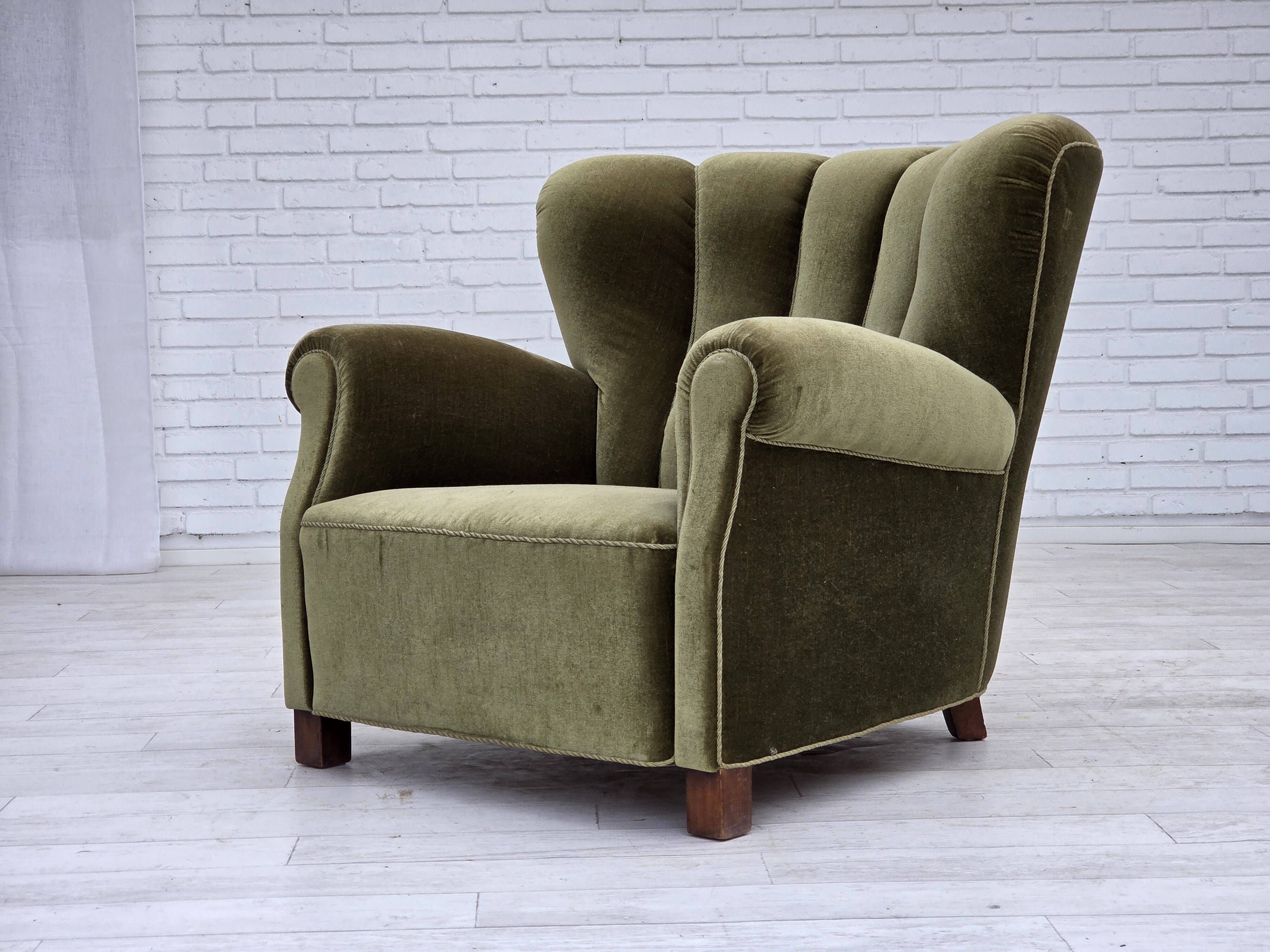 1960s, Danish relax armchair, green furniture velour, original condition.