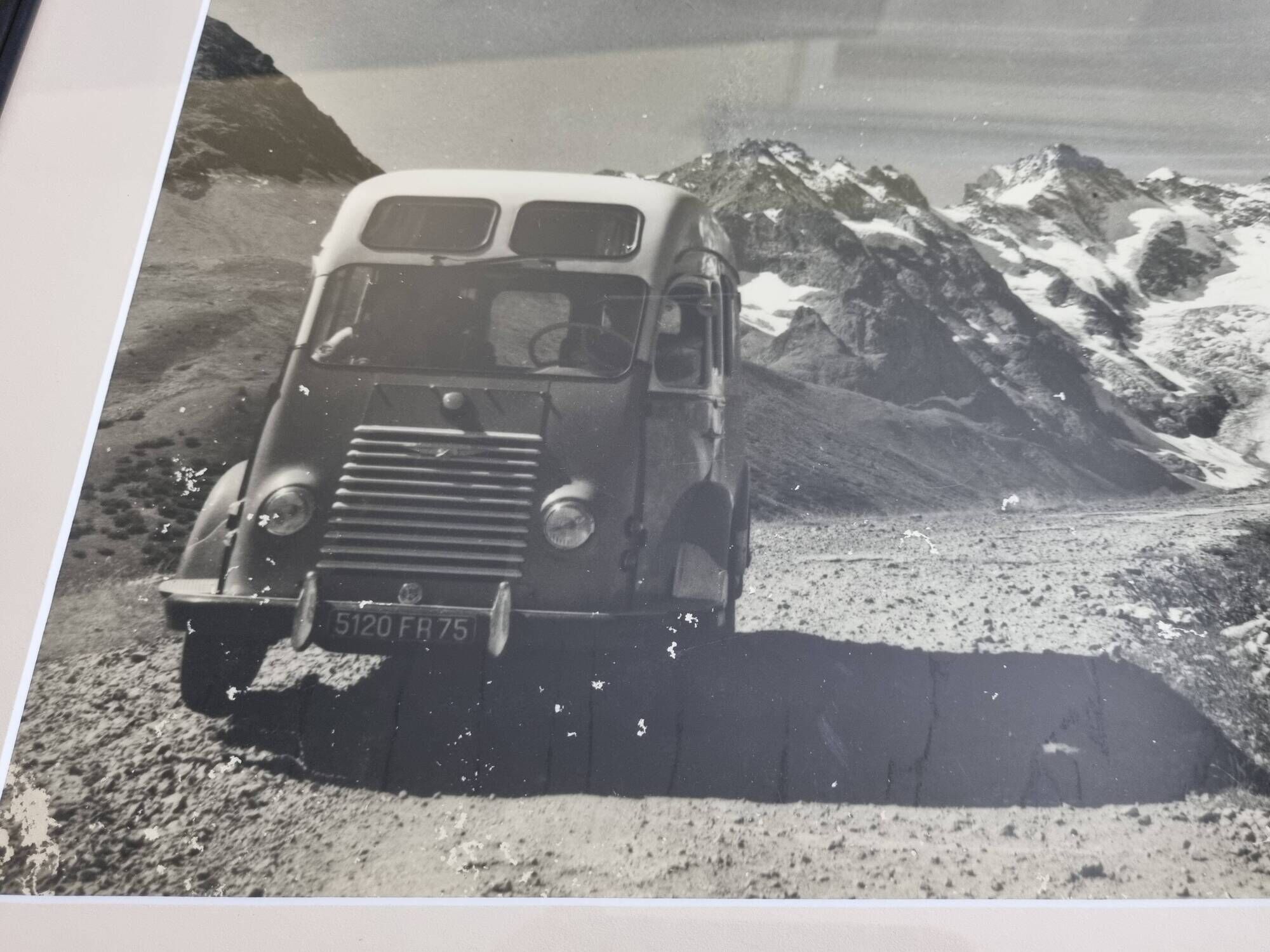 Vintage silver print of a mountain and alpine glacier framed 53x43 cm 1960