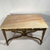 Middle wooden table with green-golden patina Louis XVI style, nineteenth century.