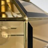 Vintage hexagonal diamond-cut crystal chandelier in gilded brass, Italy, 1960s.