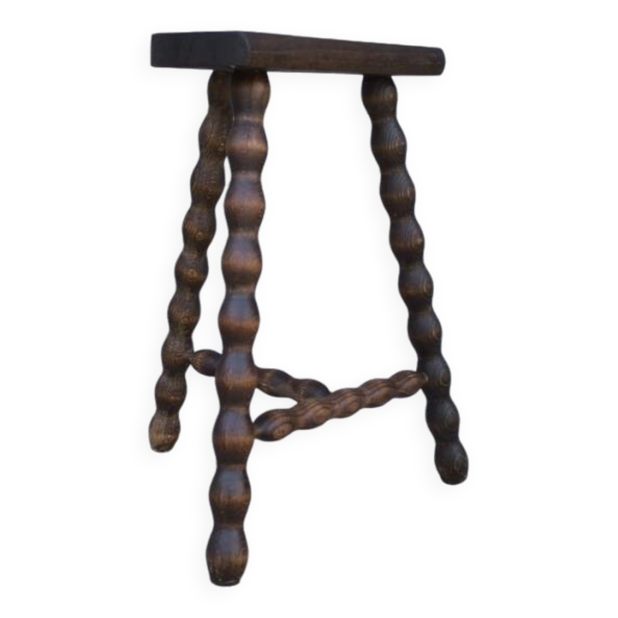 Turned wooden tripod stool