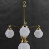 1930s Restored Brass Chandelier, Czechoslovakia