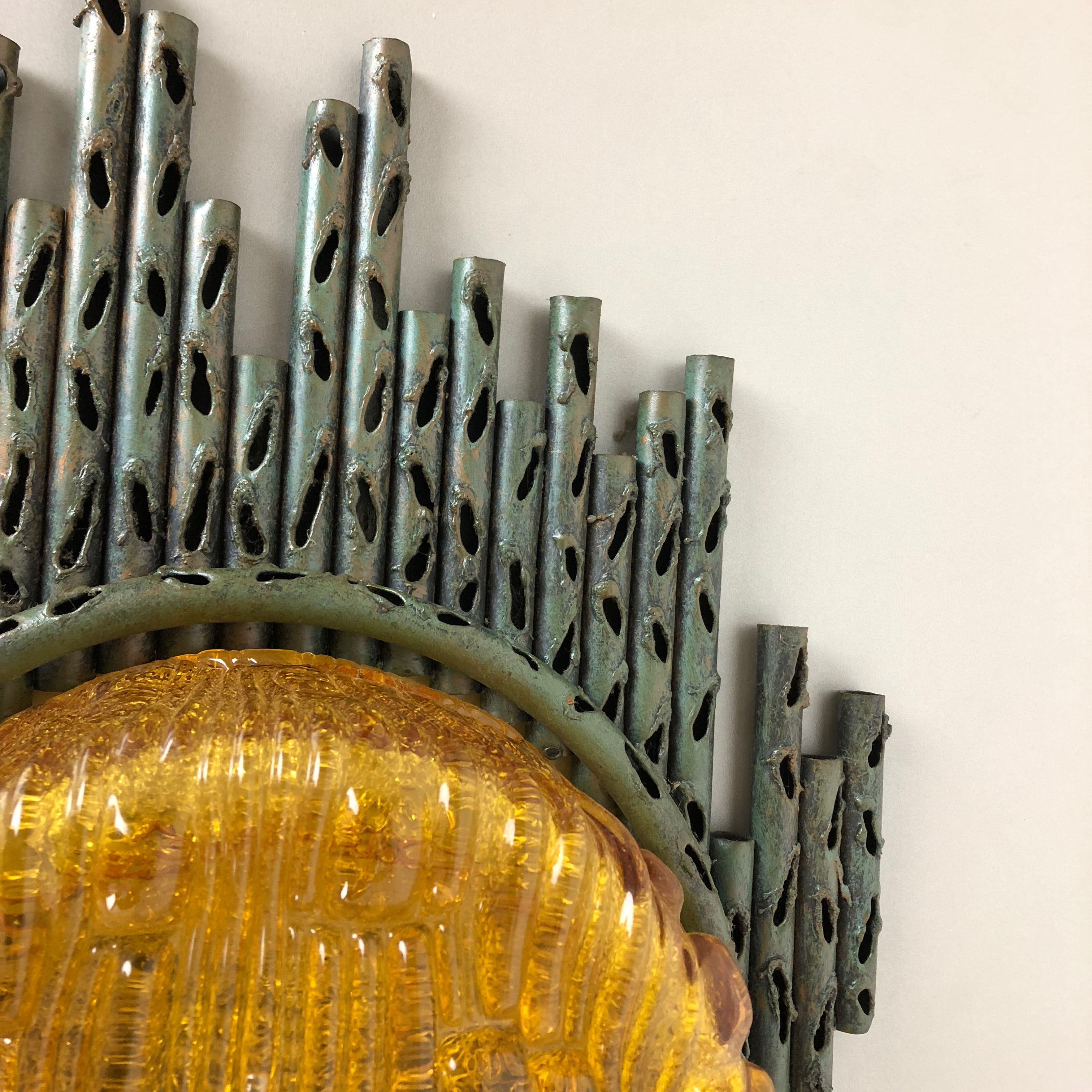 Brutalist Copper Wall Scones Light with Glass by Marcello Fantoni, Italy, 1960s