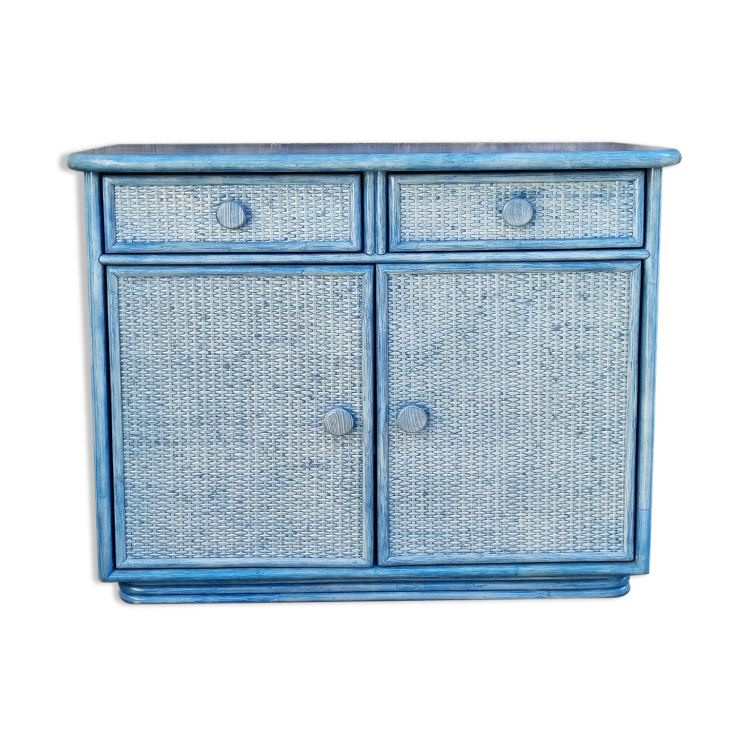 Commode Maugrion, bois et rotin, pour Roche Bobois, années 80