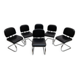 Six of Leatherette and Metal Chromed Cantilever Dining Chairs