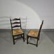 Set of 2 oak, rustic, farmhouse, ladderback dining chairs with rush seats