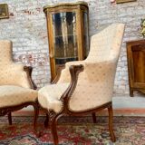 Paire de bergères en bois naturel de style  Louis XV XIXeme siècle