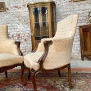 Pair of armchairs in natural wood style Louis XV XIXth