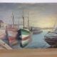 Tableau marine, port de pêche, huile sur toile