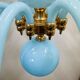 Statement French blue opaline glass chandelier with brass accents, 1960s