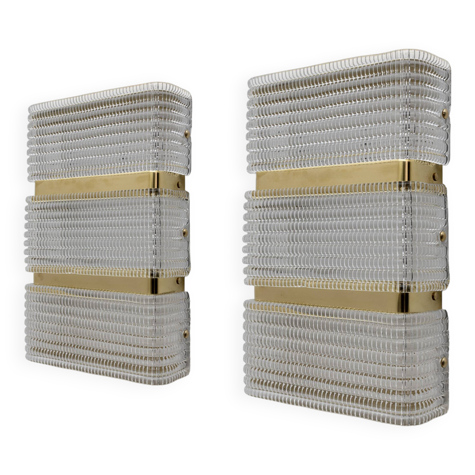 Pair of Modern Italian Murano Glass and Brass Sconces